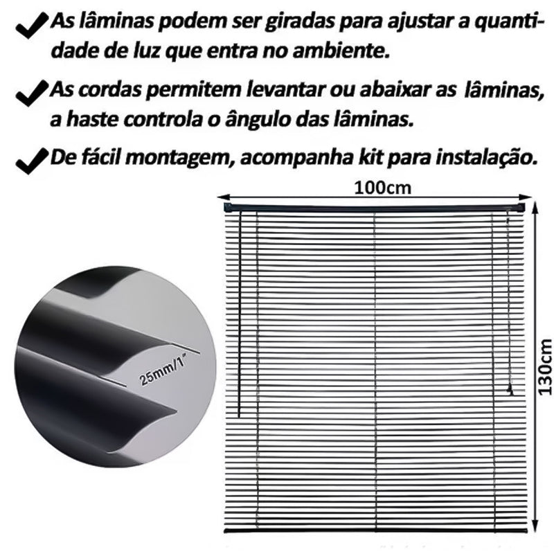 Persiana Cortina Horizontal Quarto Cozinha PVC Preto Branco Várias Medidas - ATLAS Primafer