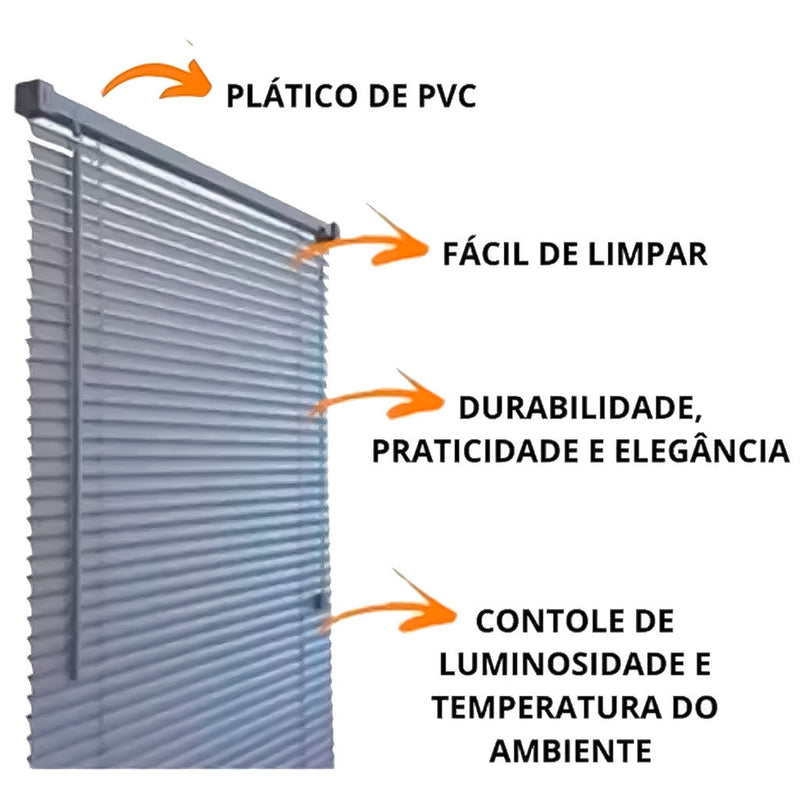 Persiana Cortina Horizontal Quarto Cozinha PVC Preto Branco Várias Medidas - ATLAS Primafer